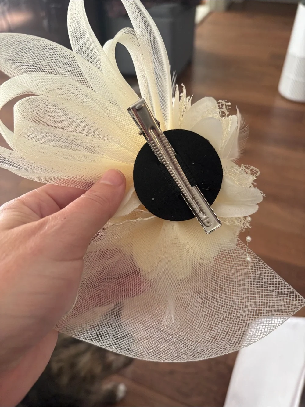 Cream Floral Feather Fascinator Hair Clip - Women Accessories